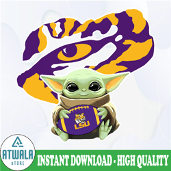 Baby Yoda with LSU Tigers Football PNG,  Baby Yoda png, NCAA png, Sublimation ready, png files for sublimation
