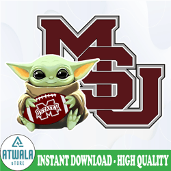 Baby Yoda with Mississippi State Bulldogs Football PNG,  Baby Yoda png, NCAA png, Sublimation ready, png files