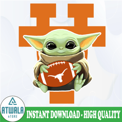 Baby Yoda with Texas LongHorns Football PNG,  Baby Yoda png, NCAA png, Sublimation ready, png files for sublimation