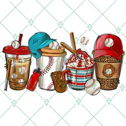 Baseball Coffee Drinks Png, Sports Png, Latte Coffee Png Instant Download
