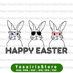 Cute Bunny Face Svg, 3 Bunnies Cooling Face Svg, Happy Easter Day Svg, Bunny Silhouette, Three Bunnies Outline Clipart