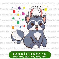 Raccoon With Bunny Ears Svg,Funny Egg Hunting Easter 2022 Svg, Jungle Animal svg Silhouette and Cricut Cut design