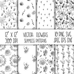 Black and white floral digital paper