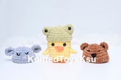 duck with knife, duck frog hat, duck with knife meme gift, duckling toy gift KnittedToysKsu