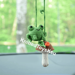 car charm frog, car accessories for rearview mirror, frog car decor, mushroom car charm gift by KnittedToysKsu