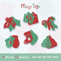 Merry Christmas Gift Tags, Tags SVG Bundle, Gift label Tag SVG, DXF, Eps, Png, Jpeg Digital Download