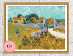 Cross Stitch Pattern,Farmhouse In Provence,Country Side, Famous Painting,X Stitch Chart ,Vincent Van Gogh ,Full Coverage