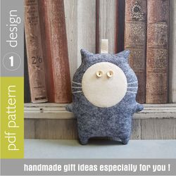 grey felt cat sewing pattern PDF digital tutorial, felt doll pattern, stuffed animal sewing diy