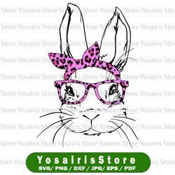 Cute Bunny Face Leopard Pink Glasses Headband Happy Easter Day Easter PNG, Easter Day png, Bunny with Heart Glasses