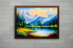 Landscape Oil painting Art - Mountains and lake