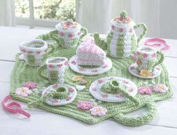 Digital | Crocheted tea set | Knitted crockery | Crochet pattern | Knitted cakes | Toys for children | PDF Template