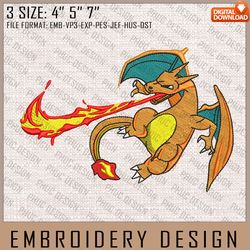 Charizard Nike Embroidery Files, Nike Embroidery, Pokemon, Anime Inspired Embroidery Design, Machine Embroidery Design