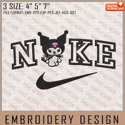 Kuromi Nike Embroidery Files, Nike Embroidery, Hello Kitty, Anime Inspired Embroidery Design, Machine Embroidery Design