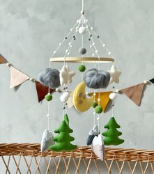 Woodland baby mobile neutral nursery Forest mobile Mountain crib mobile Woodland nursery decor