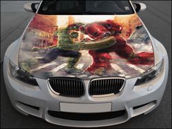 Vinyl Car Hood Wrap Full Color Graphics Decal Hulk vs Iron Man Sticker