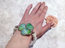 Shamrock bracelet, st patricksday, Clover leaf, trefoil, St Patricks clover, 3 leaf clover,  Irish bracelet, st patrick