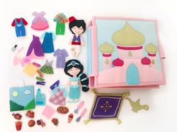 Jasmine Quiet book Dollhouse, Arabian Nights fairy tale, Aladdin, Birthday Gift for 3-8 Years Girl, Doll House Play Set