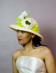 Ivory straw hat, Wide brim sinamay hat, Royal Ascot hat, wedding guest hat