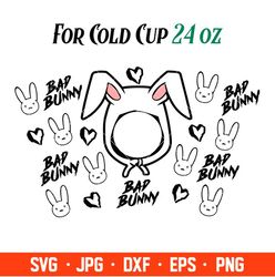 Bad Bunny Ears Full Wrap Svg, Starbucks Svg, Coffee Ring Svg, Cold Cup Svg, Cricut, Silhouette Vector Cut File