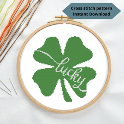 Green Shamrock cross stitch pattern, Clover cross stitch pattern, Irish embroidery, Instant download, Digital PDF