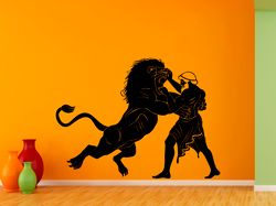 Hercules Sticker, Greek Mythology, Heracles And Nemean Lion The Twelve Labors Of Heracles Wall Sticker Vinyl Decal Mural