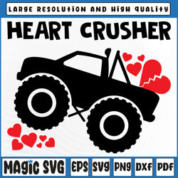 Heart Crusher Svg, Valentines Day Svg, Boy Valentine Svg, Monster Truck Svg, Valentine Day, Digital Download