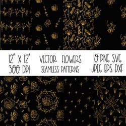 Gold flower patterns. Repeat patterns pack