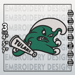 Tulane Green Wave Embroidery Files, NCAA Logo Embroidery Designs, NCAA Green Wave, Machine Embroidery Designs