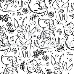 LOVE FOR MOMMY Animal Seamless Pattern Vector Illustration