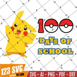 Pokemon 100 Days Of School svg, Pickachu 100 Days Of School, Teacher Gift svg , 100 Days Of School svg, Pokemon Ball 100