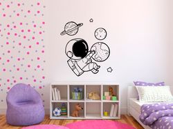 Astronaut Sticker, Kid Astronaut In Space, Children's Room, Wall Sticker Vinyl Decal Mural Art Decor
