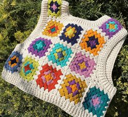 Crochet Granny Square Vest, Crochet Patchwork Vest, Handmade women Tank Top