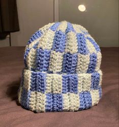 Checkered Crochet Hat, Checkered Bucket Crochet Hat, Handmade Vintage Hat,