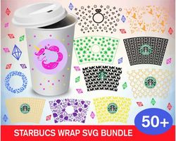 50 STARBUCKS CUP WRAP SVG BUNDLE - SVG, PNG, DXF, EPS, PDF Files For Print And Cricut
