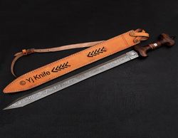 Custom Hand Forged, Damascus Steel Functional Sword 31 inches, Roman Gladius Sword, Swords Battle Ready, With Sheath