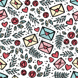LOVE LETTER MAIL Hand Drawn Seamless Pattern Vector Illustration