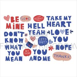 LOVE LETTERS Valentine Day Phrases Vector Illustration Set
