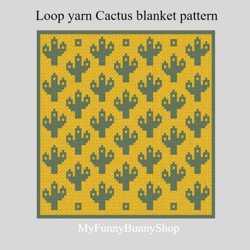 Loop yarn Finger knitting Cactus blanket pattern PDF Download