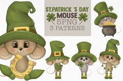 05 Files St Patricks Day Mouse PNG 03 Pattern St Patricks Sublimation Digital Bundle