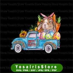 Happy Easter Truck with Bunny Eggs And Carrot Png, Hand Drawing Rabbit Png, Rabbit Png, Truck with Bunny Png, Easter