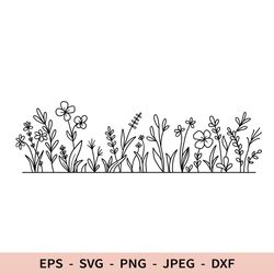 Wildflowers Svg Field File for Cricut Outline dxf for laser cut