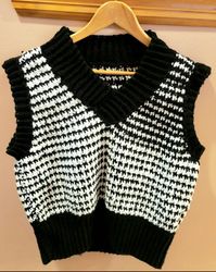 Crochet Houndstooth Vest, Crochet Houndstooth Sweater Vest, Handmade women Vest