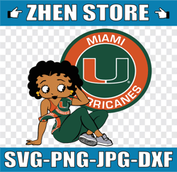 Betty Boop With Miami Hurricanes PNG File, NCAA png, Sublimation ready, png files for sublimation,printing DTG printing