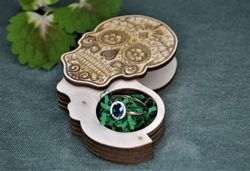 Unique jewelry ring box "Sugar Skull 1". Ready cdr, dxf, ai, eps, svg laser cut files.  Cutting plan for laser machines