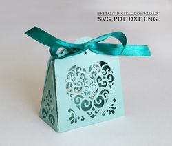 Candy gift box template SVG, Wedding heart favor box svg, thanksgiving valentine's box for  Cricut, laser cut