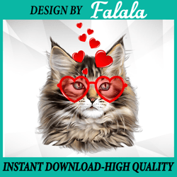 Cute Maine Coon Cat Heart Valentine Day Decor Cat Lover Png, Maine Coon Valentine, Valentine Day Png, Digital download