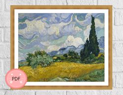 Cross Stitch Pattern ,Van Gogh,Wheat Field With Cypresses,PDF, Instant Download ,Van Gogh,Full Coverage