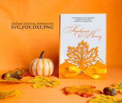 Fall wedding dry leaf invitation template, Maple leaf autumn template, pocket wedding envelope, laser cut (svg,dxf,pdf)