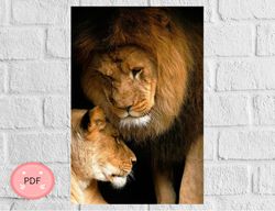 Lion Cross Stitch Pattern , We All Feel Love , Pdf , Instant Download , Animal Couple,Full Coverage,X Stitch Chart