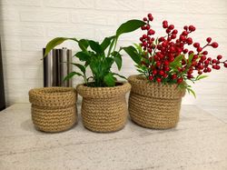 Folded jute fruit basket Crochet jute basket with handle Kitchen wall decor Ecofriendly product Boho decor Gift